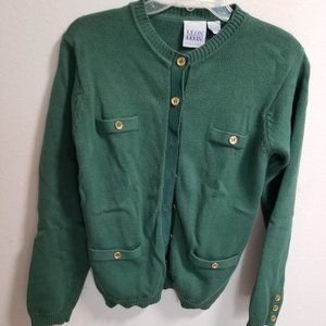 Leon Levin Hand Loomed Green Button Up Sweater